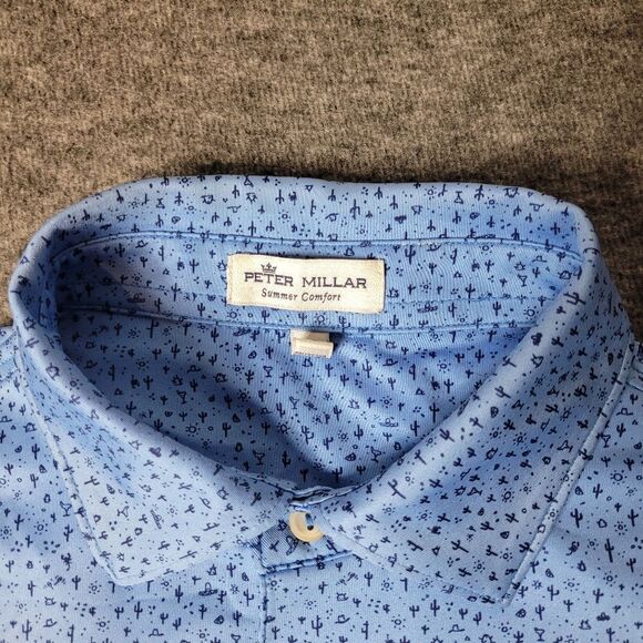 Peter Millar Mexican Desert Mens Golf Polo Shirt Sz M Blue Cactus LCCA Club Logo - Picture 3 of 10